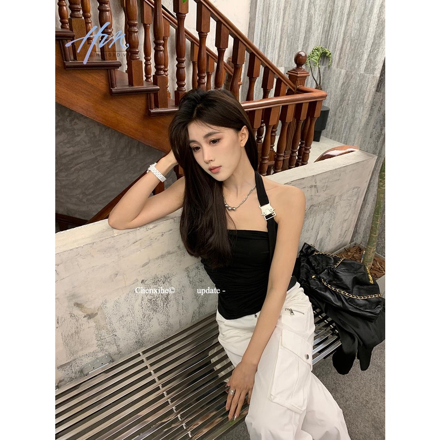 Áo Hai Dây Mỏng Eo Hẹp Bằng Kim Loại Kiểu Pháp Ngọt Ngào Cho Nữ