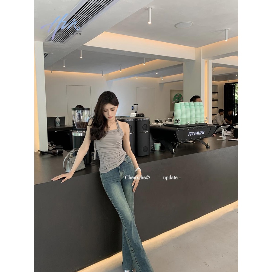 Áo Hai Dây Mỏng Eo Hẹp Bằng Kim Loại Kiểu Pháp Ngọt Ngào Cho Nữ