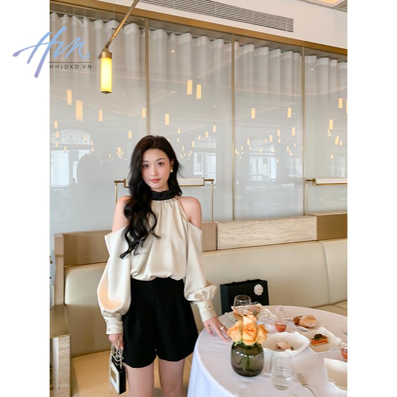 C Chen Chen Alice Áo Sơ Mi Thiết Kế Cao Cấp Hở Vai Phối Màu Tương Phản Phong Cách Mới Mùa Xuân Hè Dành Cho Bạn Nữ