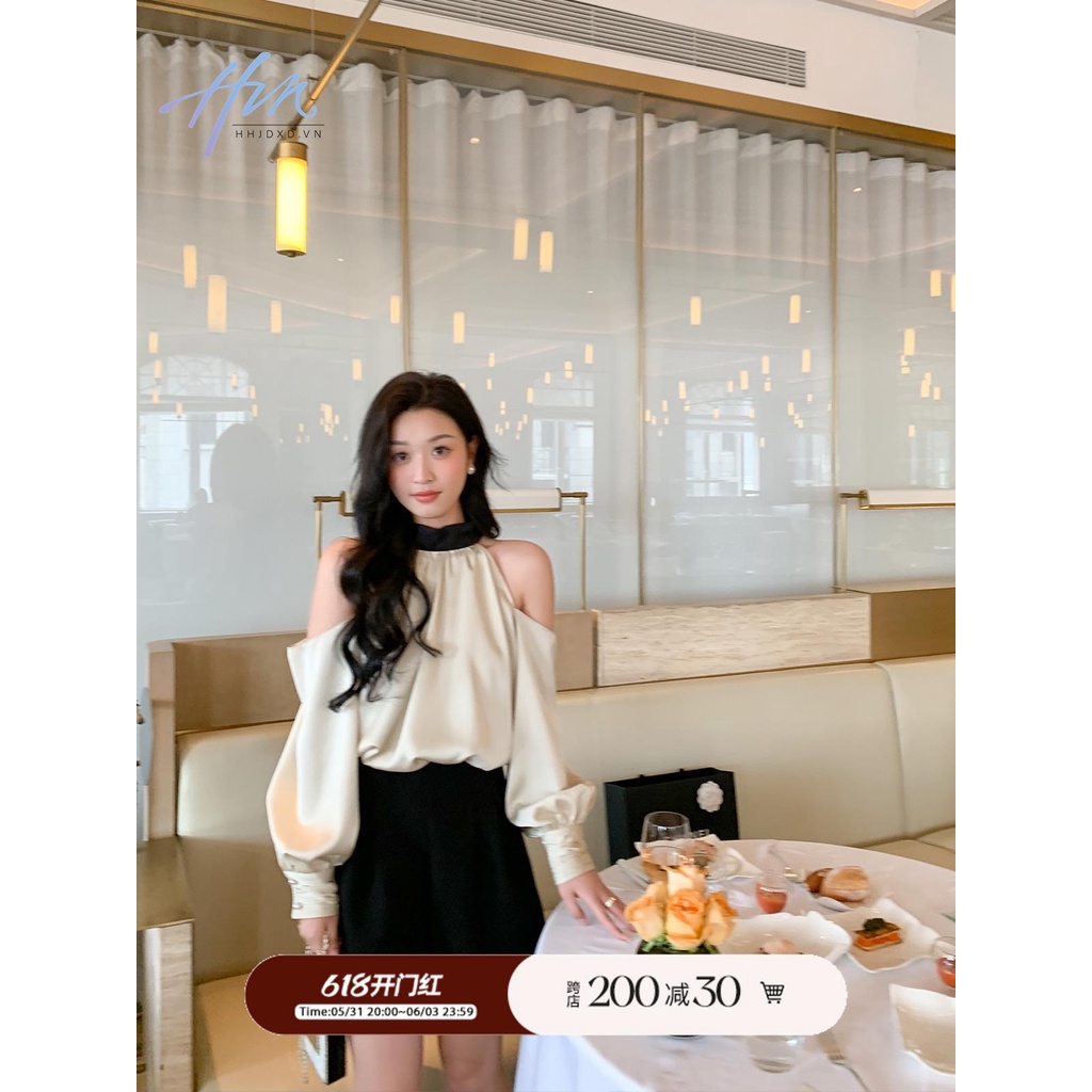 C Chen Chen Alice Áo Sơ Mi Thiết Kế Cao Cấp Hở Vai Phối Màu Tương Phản Phong Cách Mới Mùa Xuân Hè Dành Cho Bạn Nữ