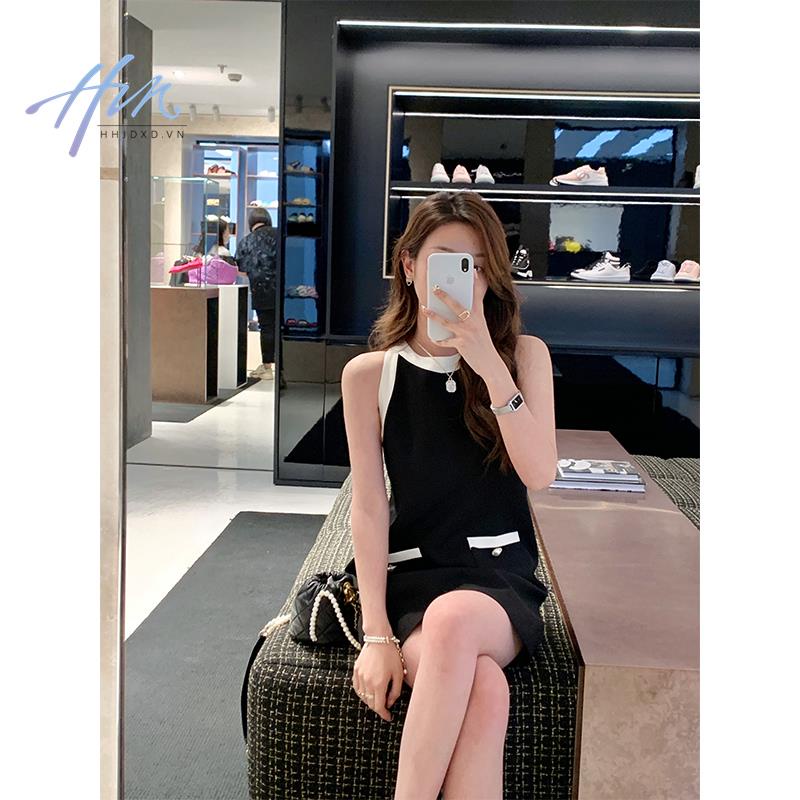 Đầm Ngắn Hai Dây Màu Đen Phong Cách Pháp Thời Trang Mùa Hè Cho Nữ