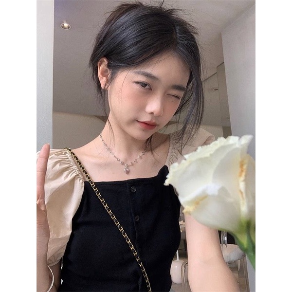 Jiashucheng Áo Kiểu Tay Ngắn Phồng Cổ Vuông Phong Cách Pháp Cổ Điển Thời Trang Mùa Hè 2023 Dành Cho Nữ