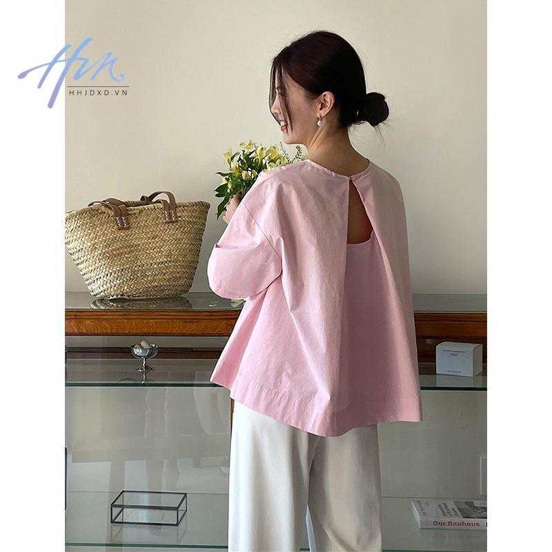 Áo Thun Tay Ngắn Cổ Tròn Thiết Kế Hở Lưng Phong Cách Hàn Quốc Thời Trang Mùa Hè 2023 Cho Nữ