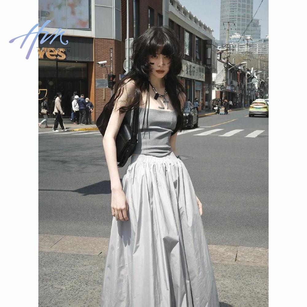 Bộ Áo Ống Xương Cá Màu Trơn Kiểu Bud Váy Phồng Eo Cao Thời Trang Xuân Hè Cho Nữ