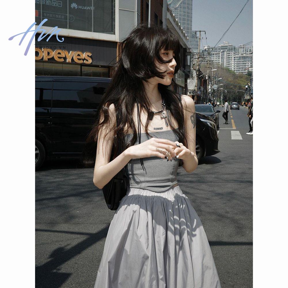 Bộ Áo Ống Xương Cá Màu Trơn Kiểu Bud Váy Phồng Eo Cao Thời Trang Xuân Hè Cho Nữ