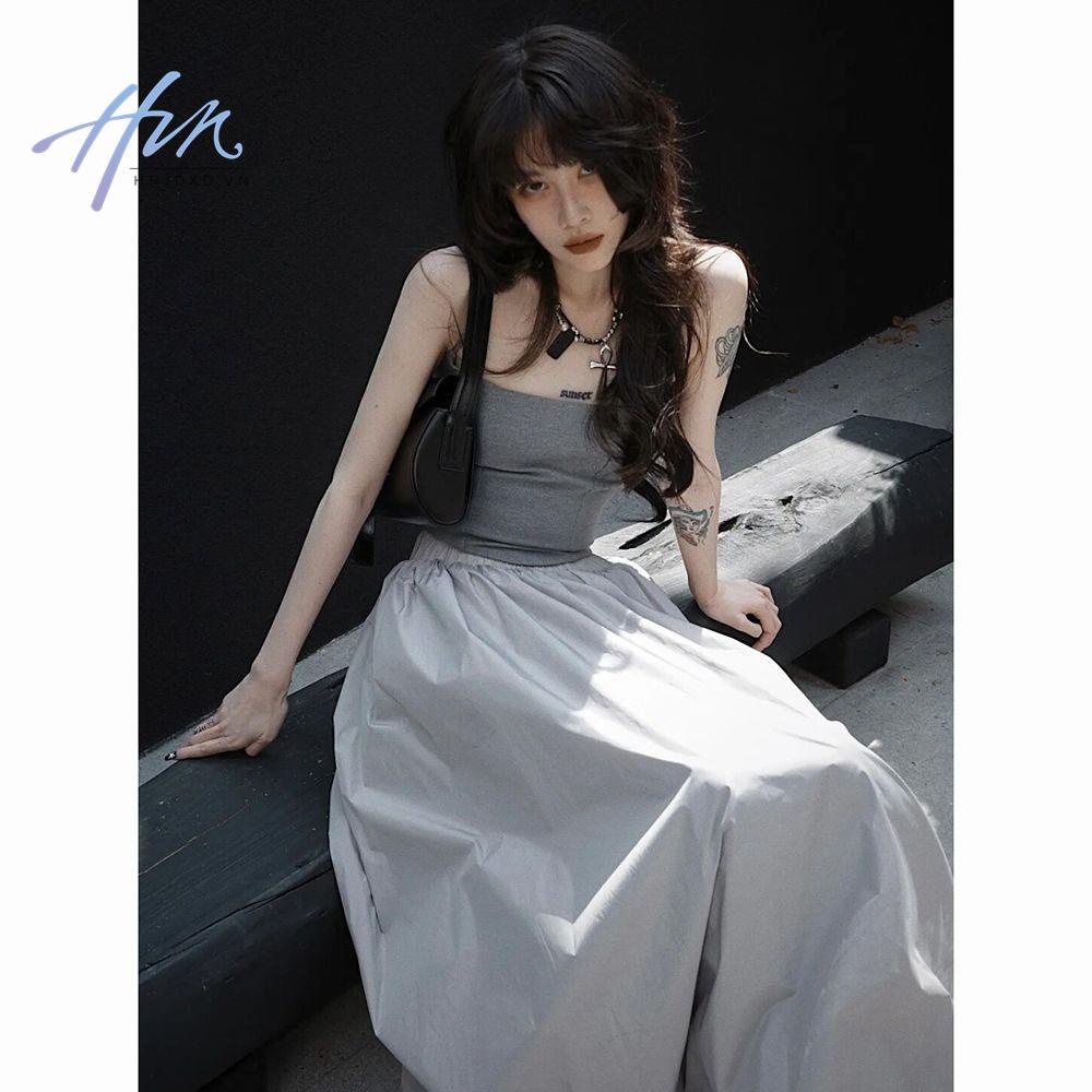 Bộ Áo Ống Xương Cá Màu Trơn Kiểu Bud Váy Phồng Eo Cao Thời Trang Xuân Hè Cho Nữ