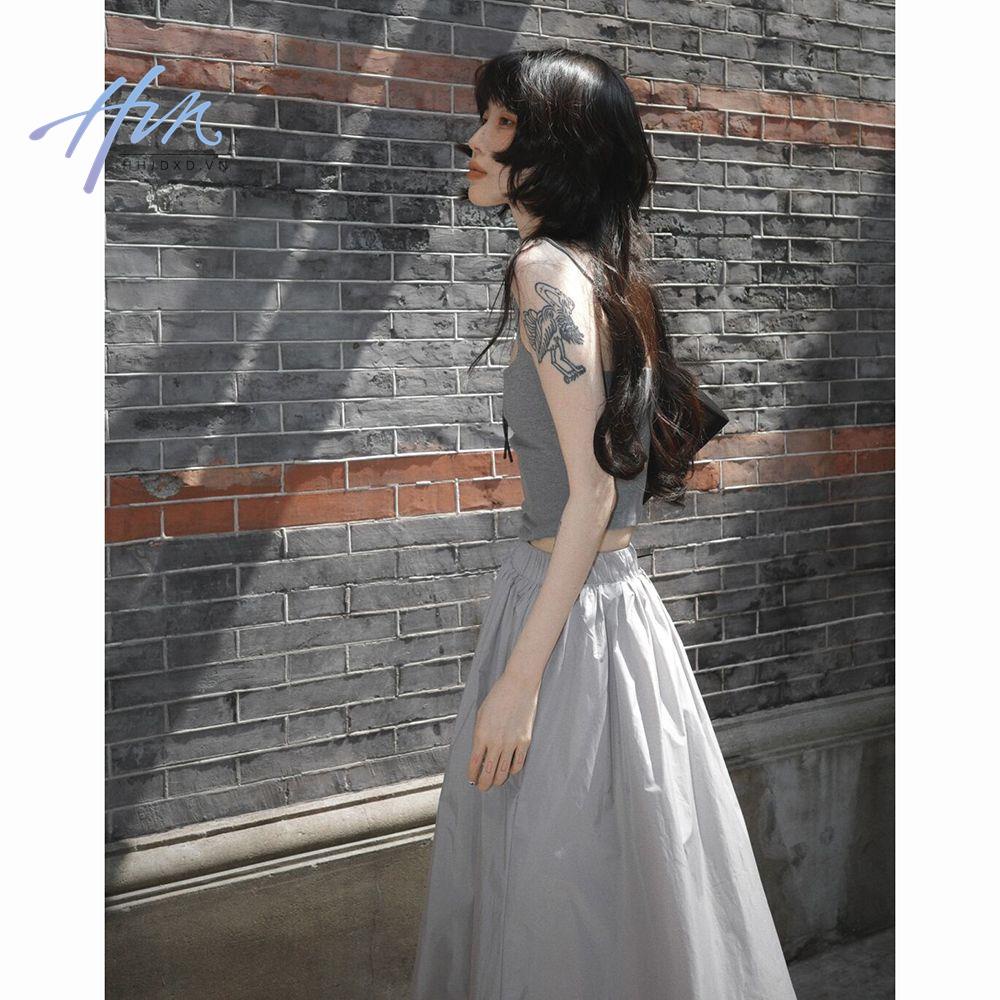 Bộ Áo Ống Xương Cá Màu Trơn Kiểu Bud Váy Phồng Eo Cao Thời Trang Xuân Hè Cho Nữ