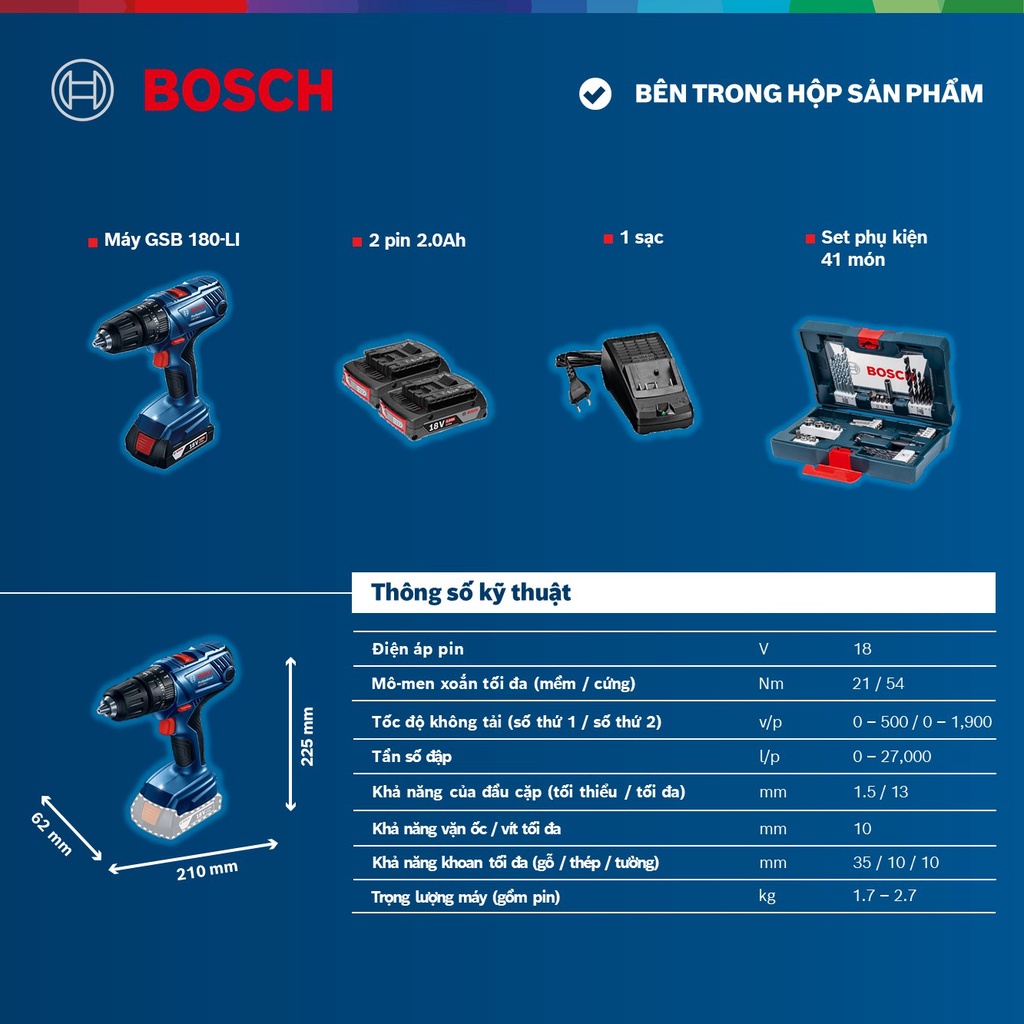 Máy khoan động lực pin Bosch GSB 180-LI Promo