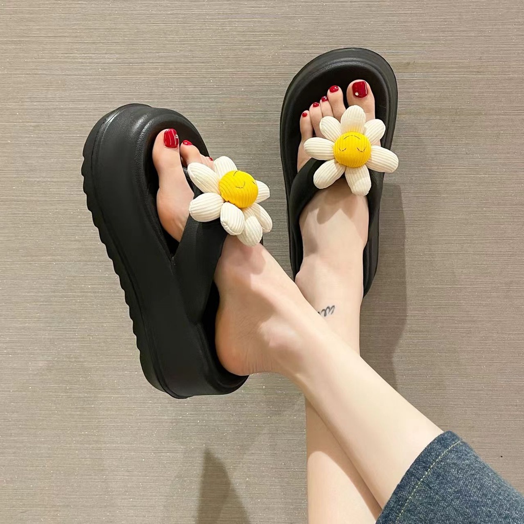 Dép đế cao nữ Dép lê đế xuồng hoa dễ thương