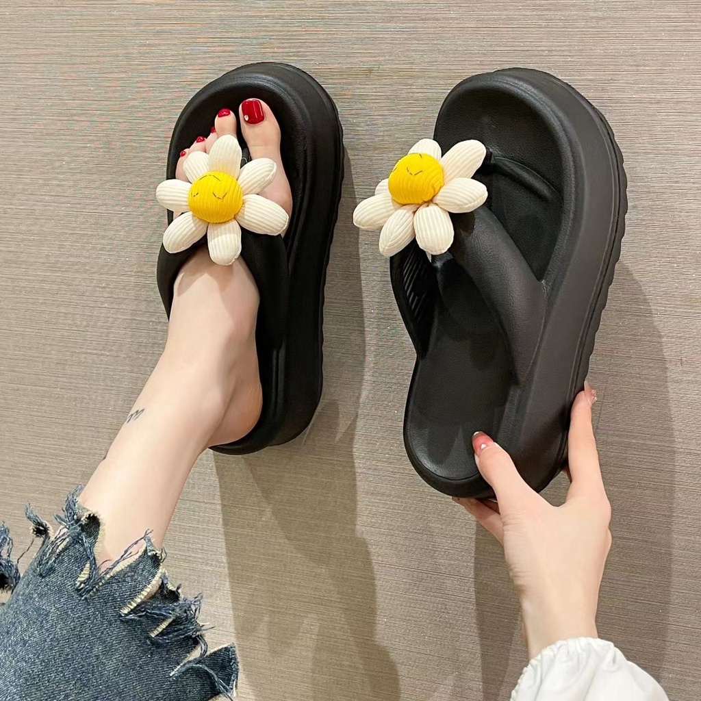 Dép đế cao nữ Dép lê đế xuồng hoa dễ thương