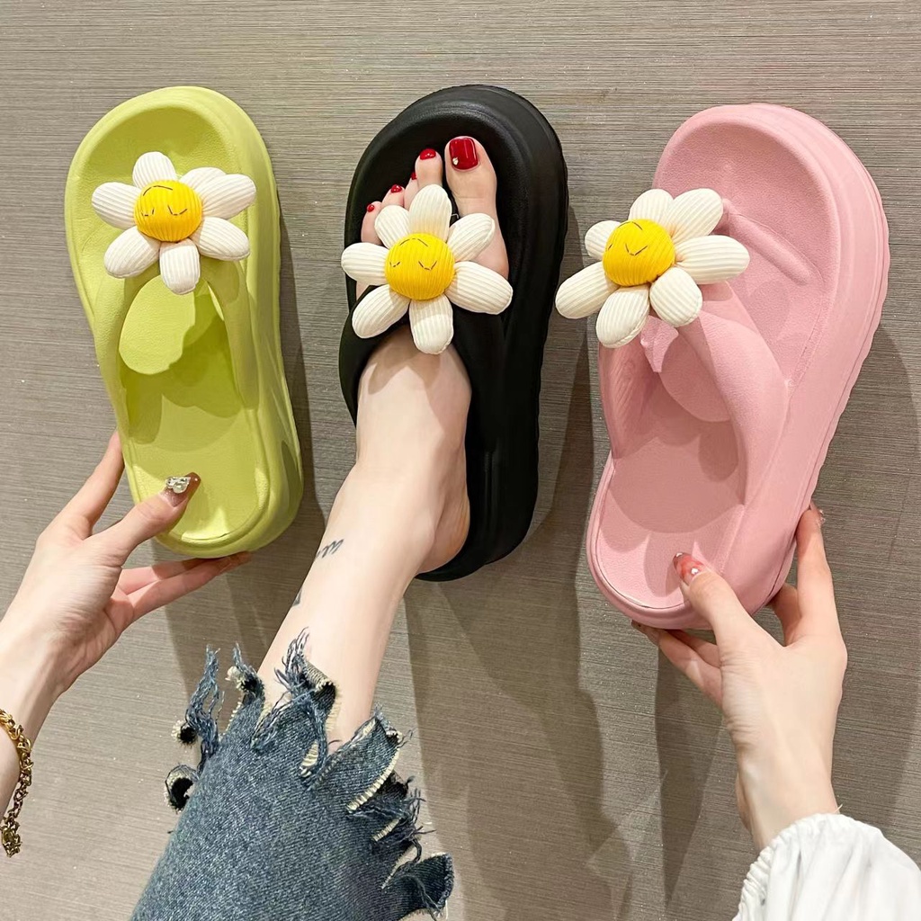 Dép đế cao nữ Dép lê đế xuồng hoa dễ thương