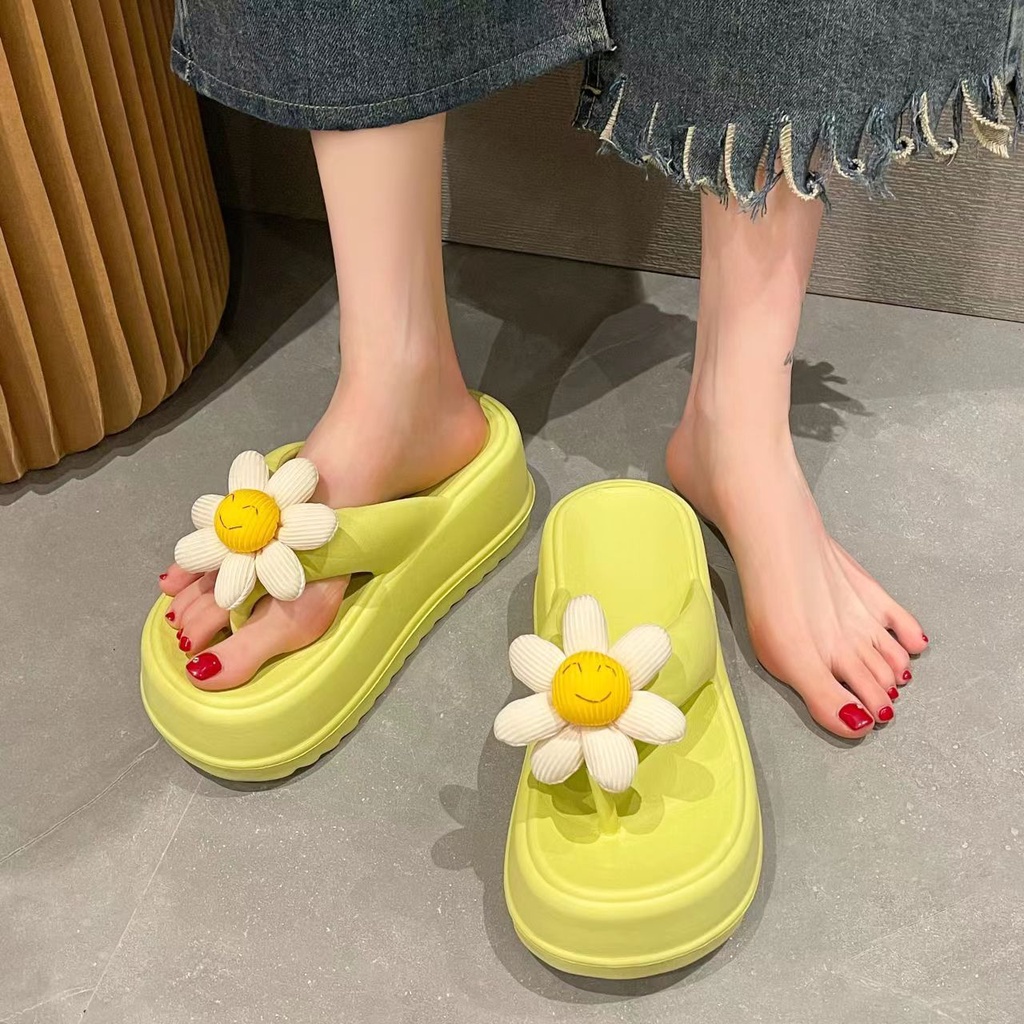 Dép đế cao nữ Dép lê đế xuồng hoa dễ thương