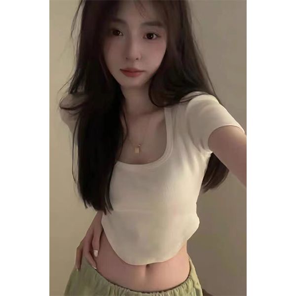 Áo Kiểu Ngắn Tay Cổ Vuông Lưng Cao Hở Rốn Thời Trang Cho Nữ