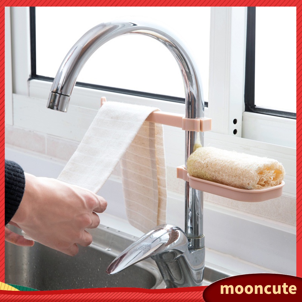 {MOONCUTE} Bộ khay để xà phòng + thanh để khăn lau tay gắn vòi nước tiện lợi
