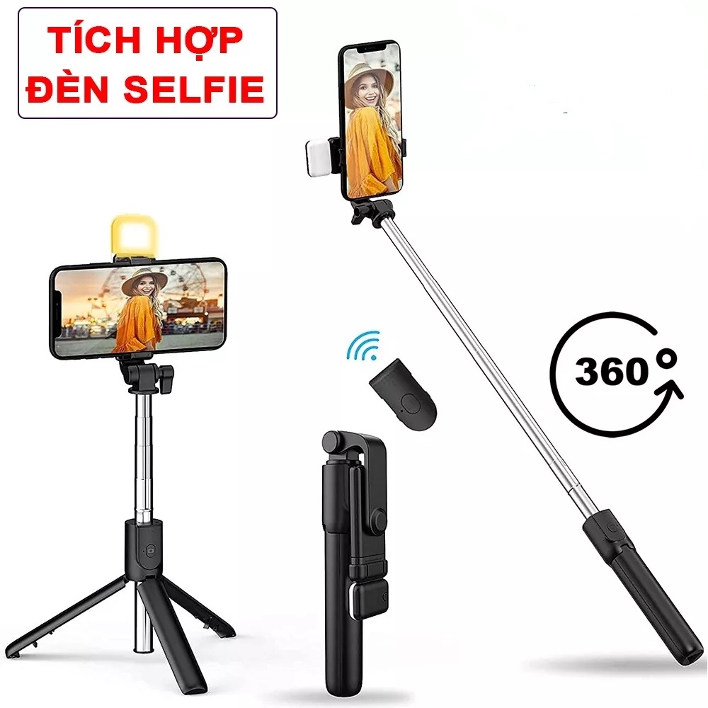 Gậy chụp ảnh 3 chân có đèn led trợ sáng Gậy tự sướng selfie chụp hình bluetooth điều khiển từ xa xoay nhiều góc độ. tdtn