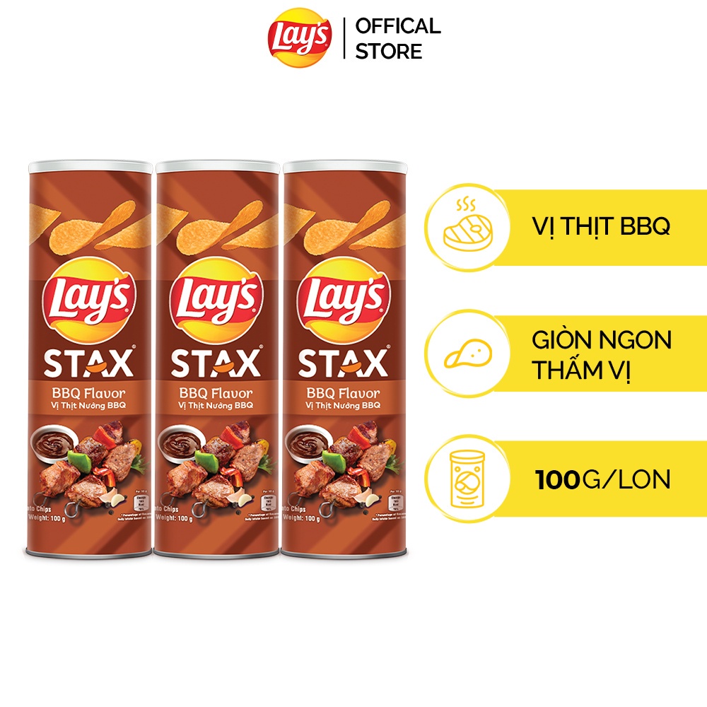 Combo 3 Lay’s Stax Khoai Tây Miếng Vị Thịt Nướng BBQ 100gr
