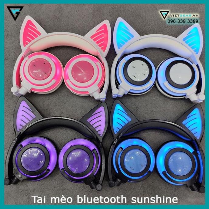 Tai nghe tai mèo Bluetooth Sunshine có led cả ốp và tai mèo, có micro