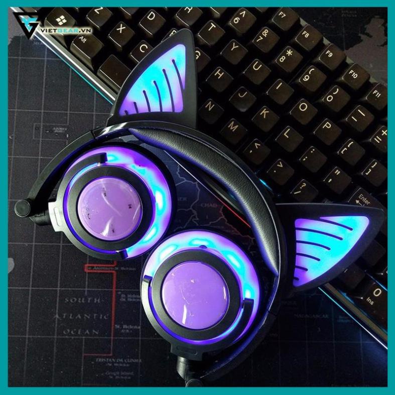 Tai nghe tai mèo Bluetooth Sunshine có led cả ốp và tai mèo, có micro