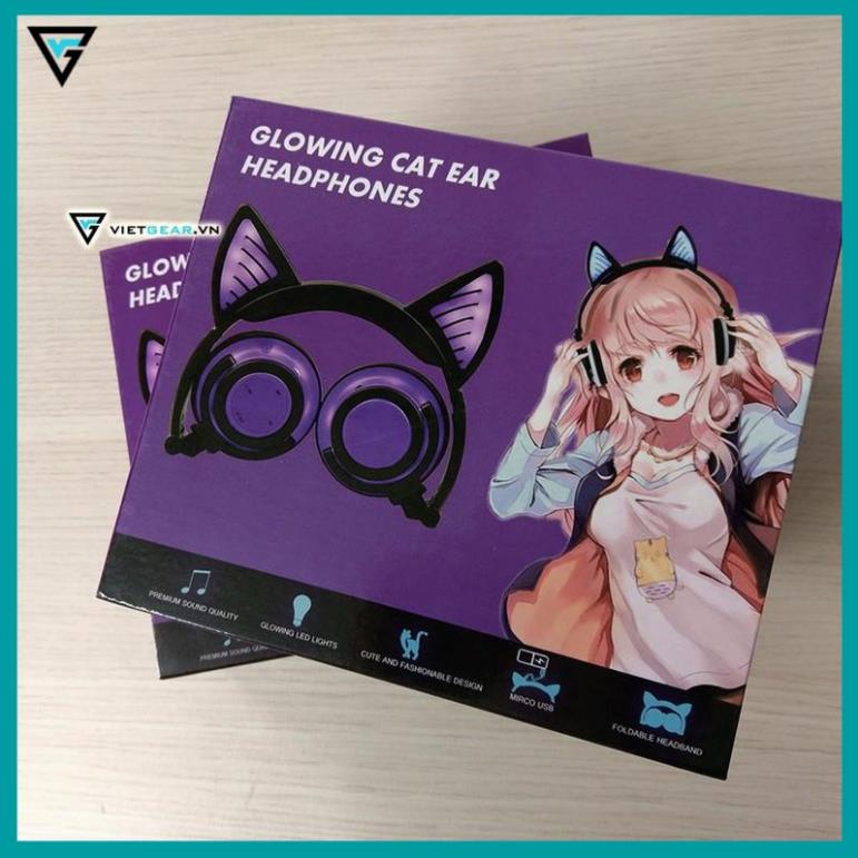 Tai nghe tai mèo Bluetooth Sunshine có led cả ốp và tai mèo, có micro