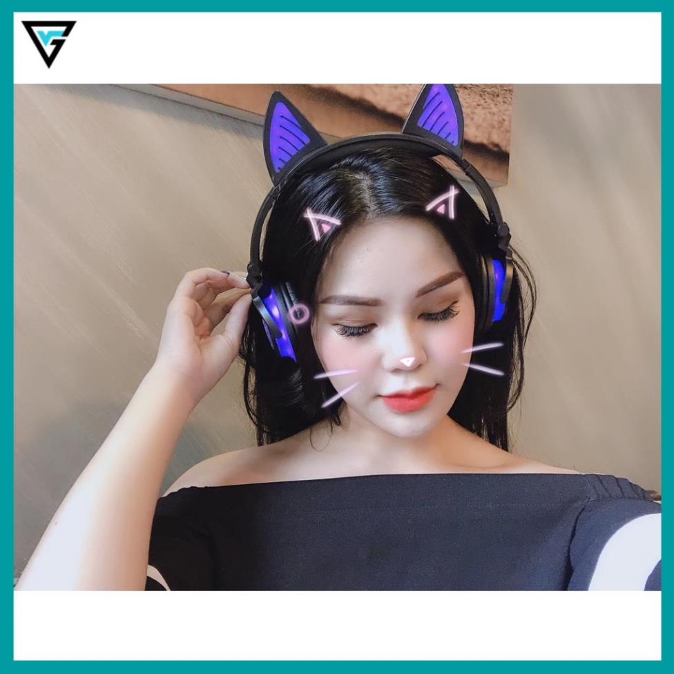 Tai nghe tai mèo Bluetooth Sunshine có led cả ốp và tai mèo, có micro