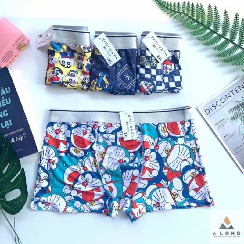 COMBO 5 Quần Boxer Nam DOREAMON Vải Thun Lạnh Co Giãn Bốn Chiều Thoáng Mát