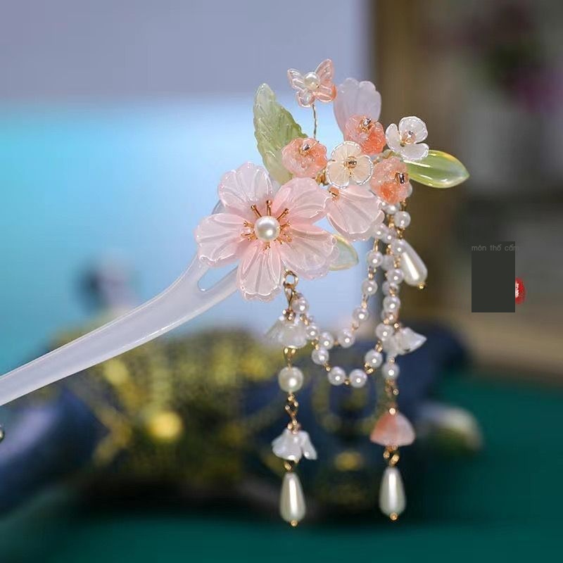 [Aishang Xinh Đẹp] Trâm Cài Tóc Cổ Điển Thủ Công Bằng Kính Màu Hồng Nhạt Cổ Điển Hóa Trang Hanfu