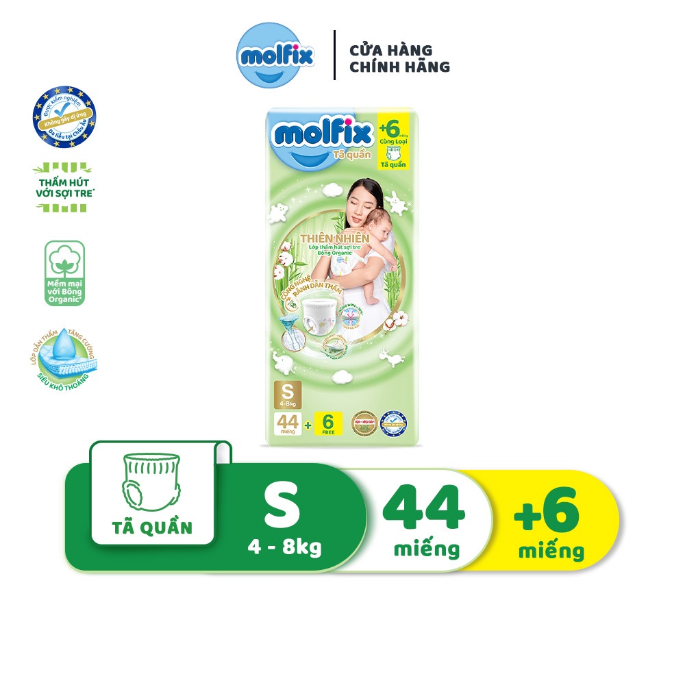 Tã/bỉm quần Molfix Thiên nhiên Jumbo S50/M42/L42/XL38/XXL34