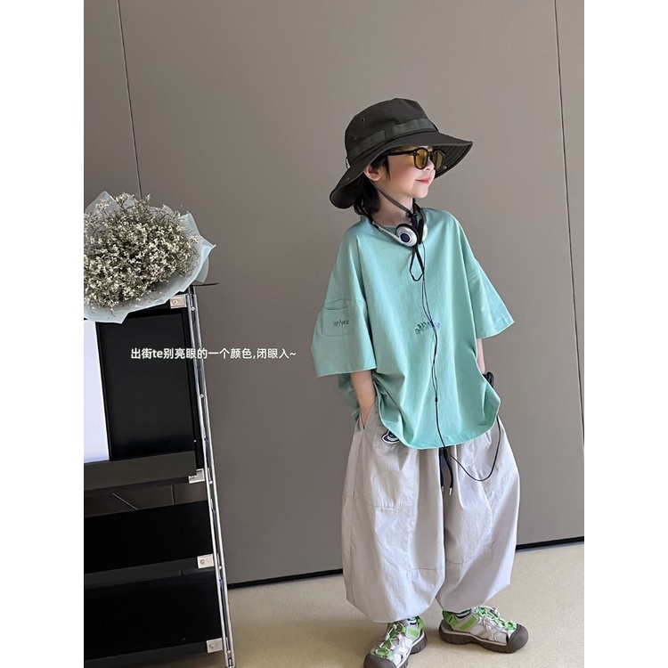 Áo Thun Cotton Ngắn Tay Dáng Rộng In Hình Phong Cách Hàn Quốc Cho Bé Trai