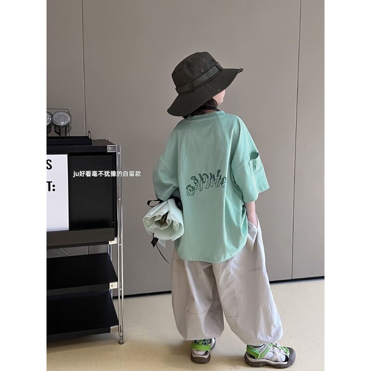 Áo Thun Cotton Ngắn Tay Dáng Rộng In Hình Phong Cách Hàn Quốc Cho Bé Trai