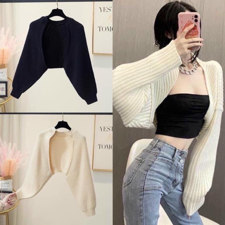 ÁO KHOÁC CARDIGAN GÂN LEN FOM CROPTOP PHỐI ÁO DÂY ÁO ỐNG K9