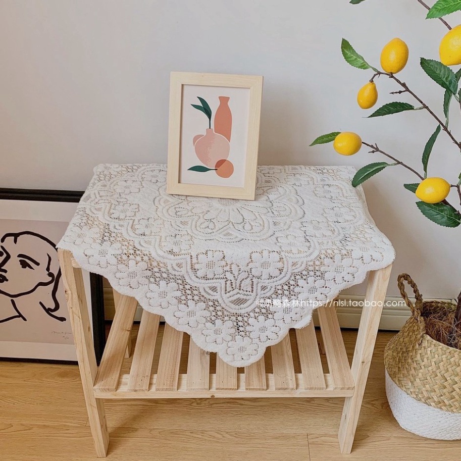 Khăn trải bàn vintage, khăn hình vuông họa tiết ren hoa màu trắng phủ bàn tròn, chữ nhật, ...cực đẹp