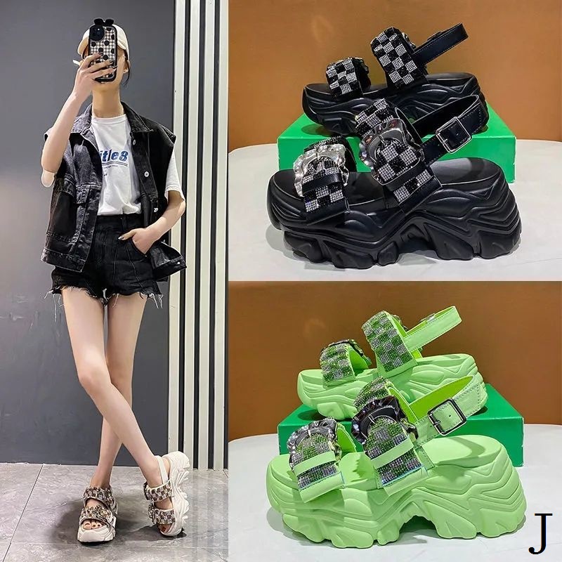 Giày Sandal Thể Thao Đế Xuồng Dày Đính Đá Thời Trang Mùa Hè 2023