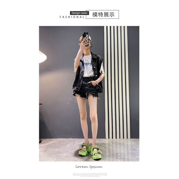 Giày Sandal Thể Thao Đế Xuồng Dày Đính Đá Thời Trang Mùa Hè 2023