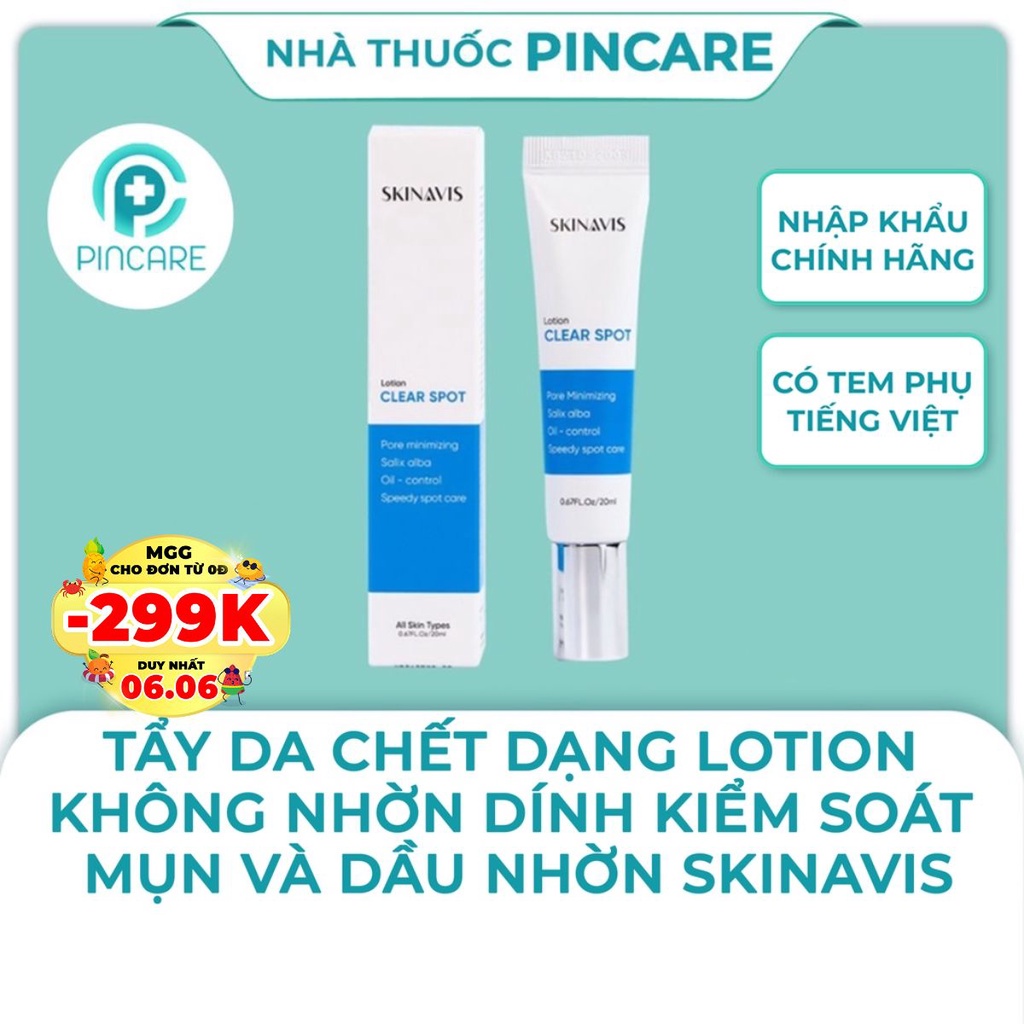 Tẩy da chết BHA Skinavis Clear Spot Lotion 20ml kiểm soát mụn và dầu nhờn - Hàng chính hãng - Nhà thuốc PinCare