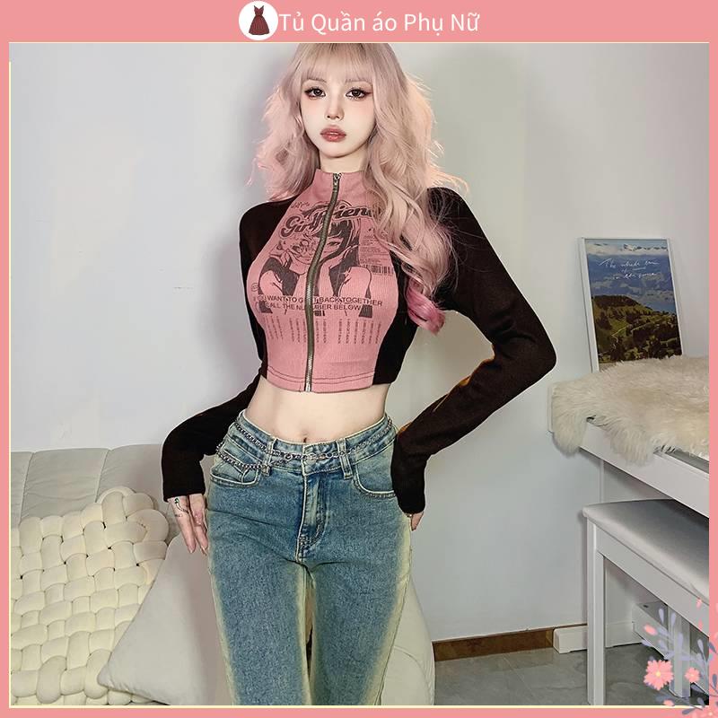 Ch T L Ng cao O Thun C I N Áo Khoác Cardigan Hai Lớp Dáng Ôm Tay Dài cổ cao Có Khóa Kéo In Họa Tiết Hoạt Hình Siêu Dễ Thương Phong Cách Retro Thu Đông Dành Cho Bạn Gái