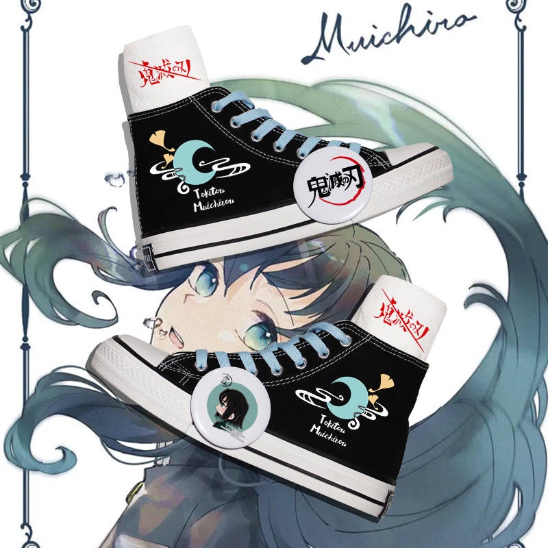 Giày Thể Thao Vải Bạt Cổ Cao In Hình Anime Demon Slayer Co-Branded Tokito Muichiro Cho Nam Nữ