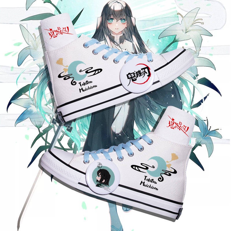 Giày Thể Thao Vải Bạt Cổ Cao In Hình Anime Demon Slayer Co-Branded Tokito Muichiro Cho Nam Nữ