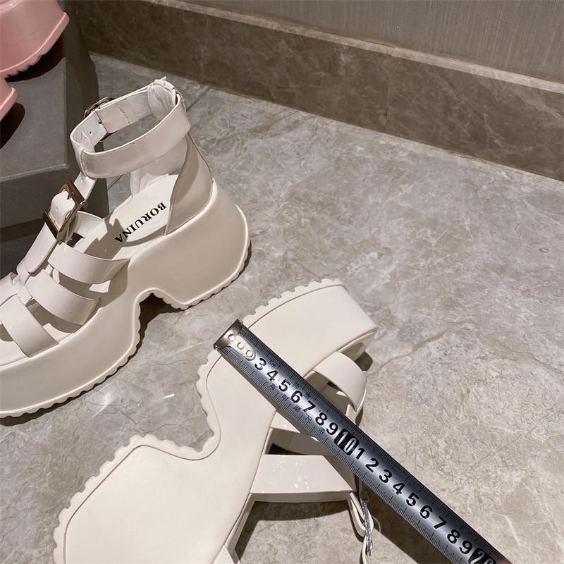 Plover Giày Sandal Đế Xuồng Cao Siêu Cao Bằng Da Bóng Phiên Bản Hàn Quốc