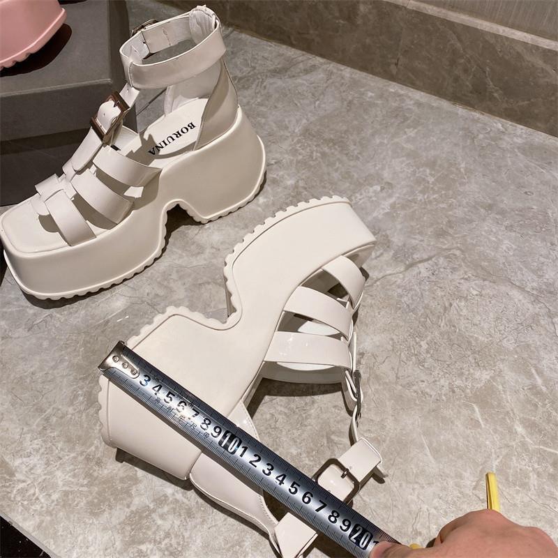 Plover Giày Sandal Đế Xuồng Cao Siêu Cao Bằng Da Bóng Phiên Bản Hàn Quốc