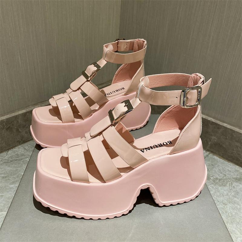 Plover Giày Sandal Đế Xuồng Cao Siêu Cao Bằng Da Bóng Phiên Bản Hàn Quốc