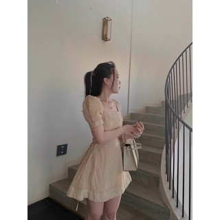 ĐẦM HỒNG CỔ VUÔNG ĐAN DÂY EO ✨