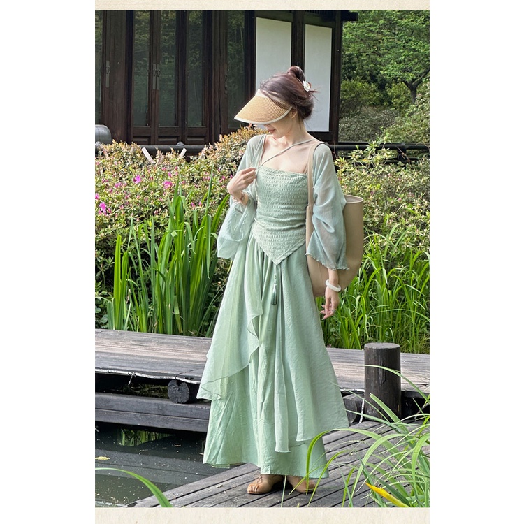 Bộ Trang Phục Ba Món Phong Cách Trung Hoa Mới Mùa Hè Cho Nữ