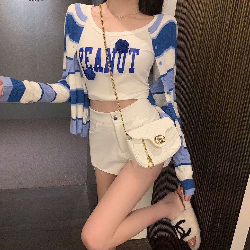 Jiashucheng Quần Short Legging Ôm Dáng Lưng Cao Co Giãn Màu Trắng Lệch Tà Nóng Bỏng Cho Nữ