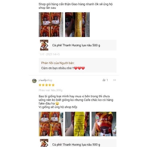 Cà Phê Thanh Hương Lụa  Nâu gói 500g