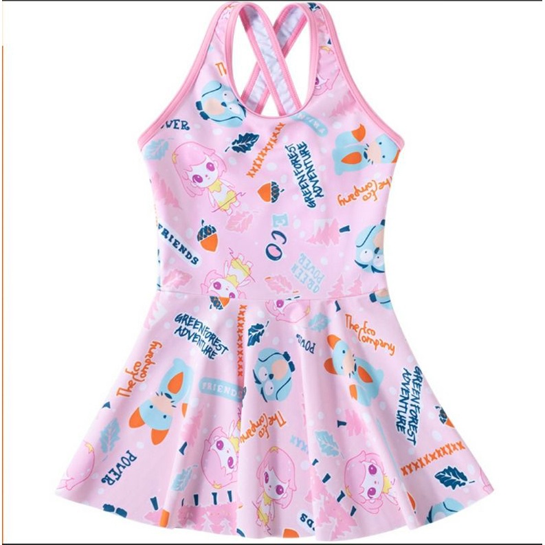 Sét váy bơi dây chéo lưng nữ tính YY2219 cho bé gái, họa tiết dễ thương cùng màu hồng vô cùng ngọt ngào
