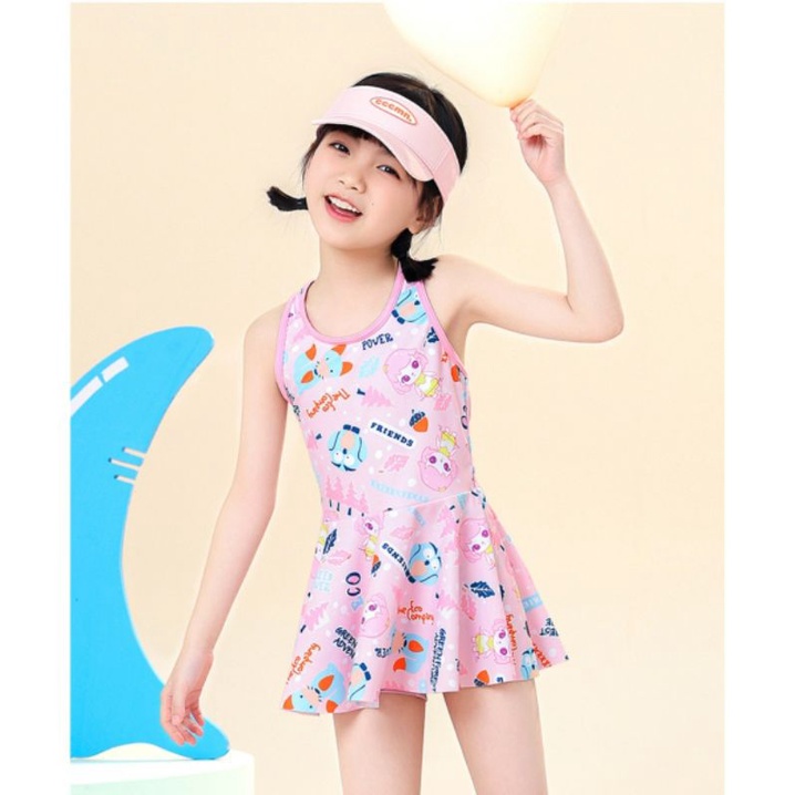 Sét váy bơi dây chéo lưng nữ tính YY2219 cho bé gái, họa tiết dễ thương cùng màu hồng vô cùng ngọt ngào