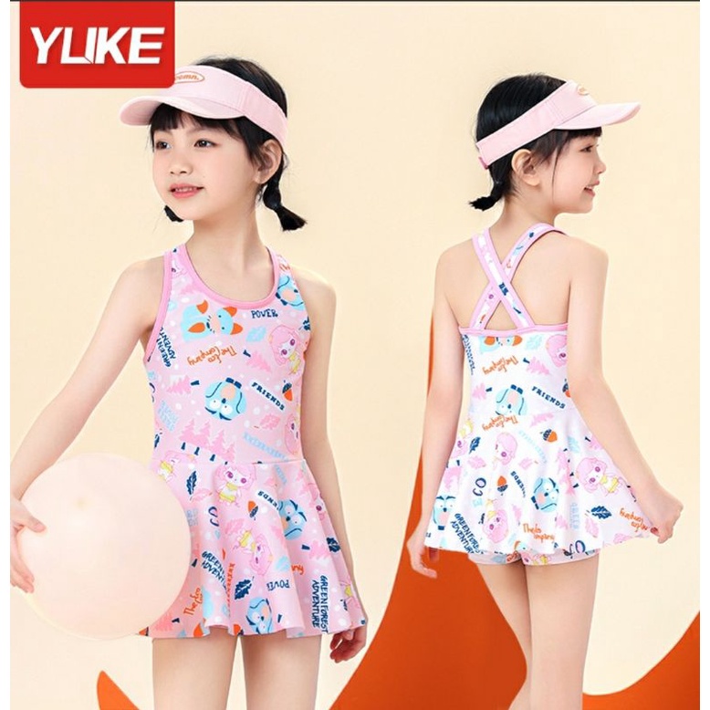 Sét váy bơi dây chéo lưng nữ tính YY2219 cho bé gái, họa tiết dễ thương cùng màu hồng vô cùng ngọt ngào