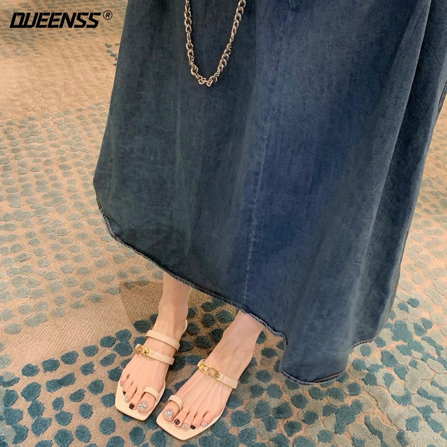 Dép Đế Bằng Mũi Vuông Họa Tiết Da Cá Sấu Thời Trang Cho Nữ