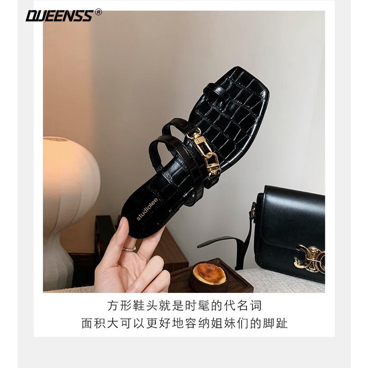 Dép Đế Bằng Mũi Vuông Họa Tiết Da Cá Sấu Thời Trang Cho Nữ