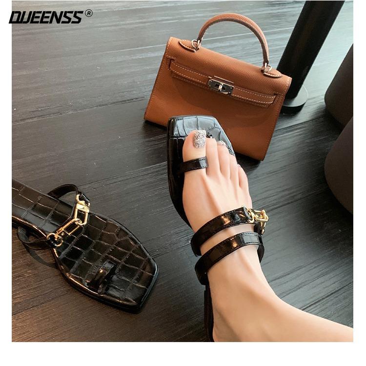 Dép Đế Bằng Mũi Vuông Họa Tiết Da Cá Sấu Thời Trang Cho Nữ